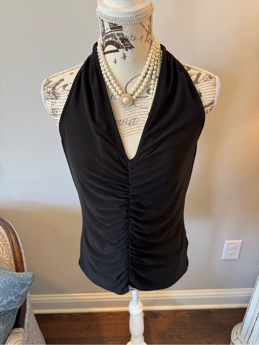 NWT Anthropology Black Ruched Halter Top - Picture 2 of 11